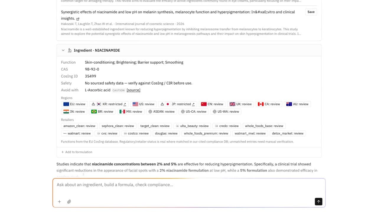 The Tamats chat workspace streaming a cited answer, with the Sources panel open.